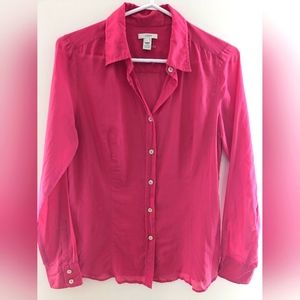 J. Crew Silk Cotton Blend Electric Barbie Hot Pink Button Down Shirt Size US 4